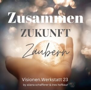 visionenwerkstatt mit hand und kristallkugel